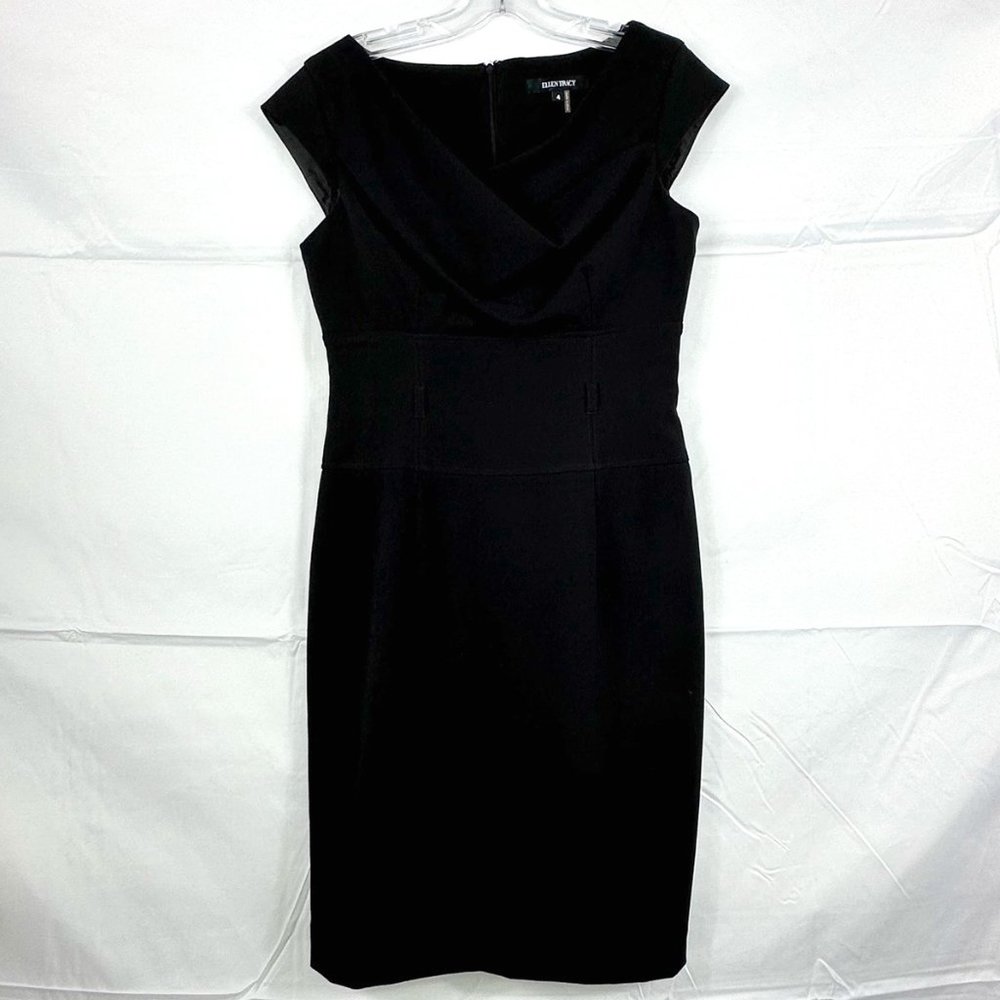 Ellen Tracy Black Cap Sleeve Sheath Dress, Size 4